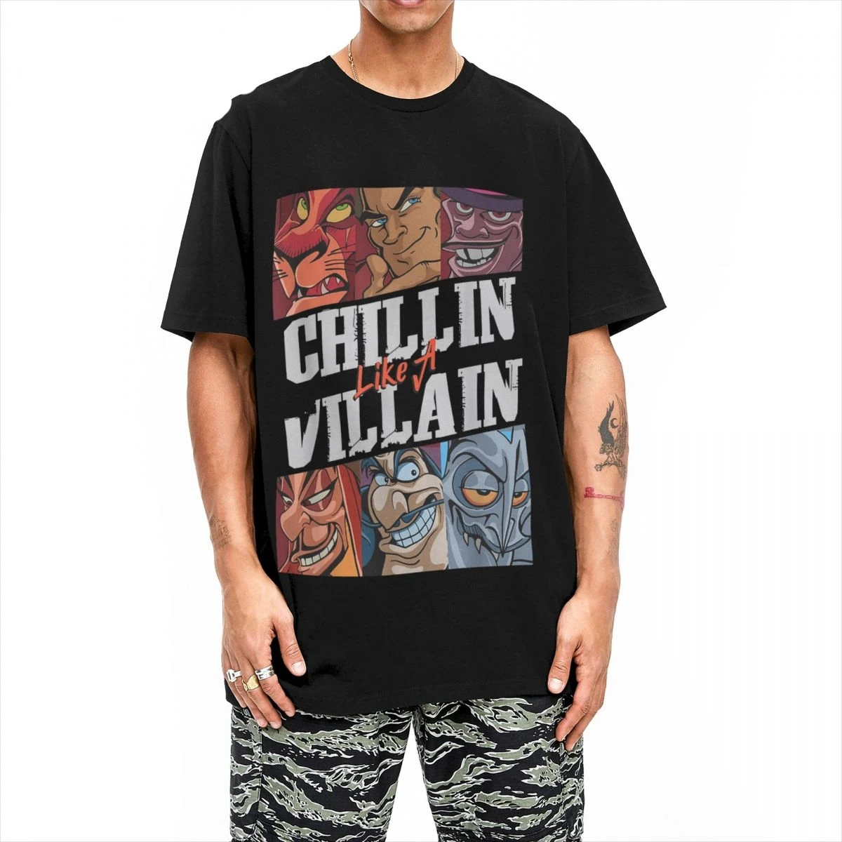 Villains T Shirts Chillin Like A Villain Group Portrait Vintage Tee Shirt Short Sleeve T-Shirt Cotton Gift Idea Tops