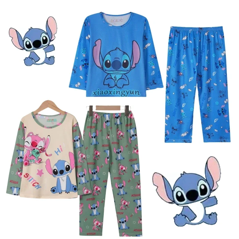 New Spring Autumn Children's Clothing Sets Stitch Boys Sleepwear Long Sleeved Pants Clothes Kids Pajamas Set Baby Girls Pyjamas