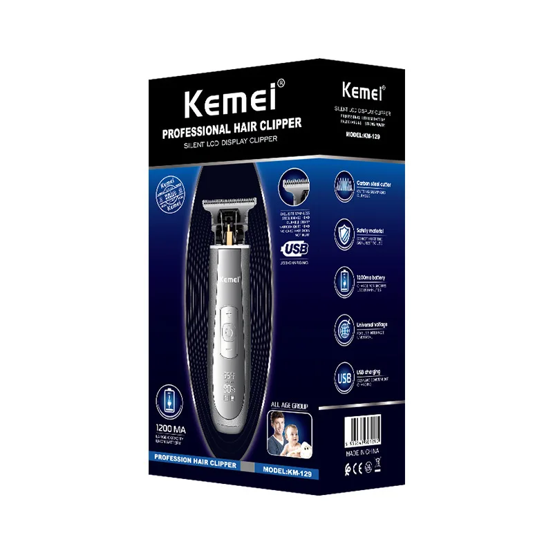 Kemei 129 Electric Hair Trimmer 10w Powerful LCD Clipper 0mm Baldheaded Hair Clippers Barbershop Rechargable Adjustable Speed