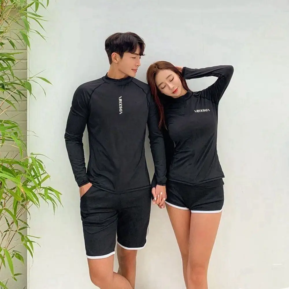

Bath Suit Breathable Unisex Swimsuit Leaf Print Two Piece Surfing Clothes Monokini Long Sleeve Couple Swimsuit Surfing