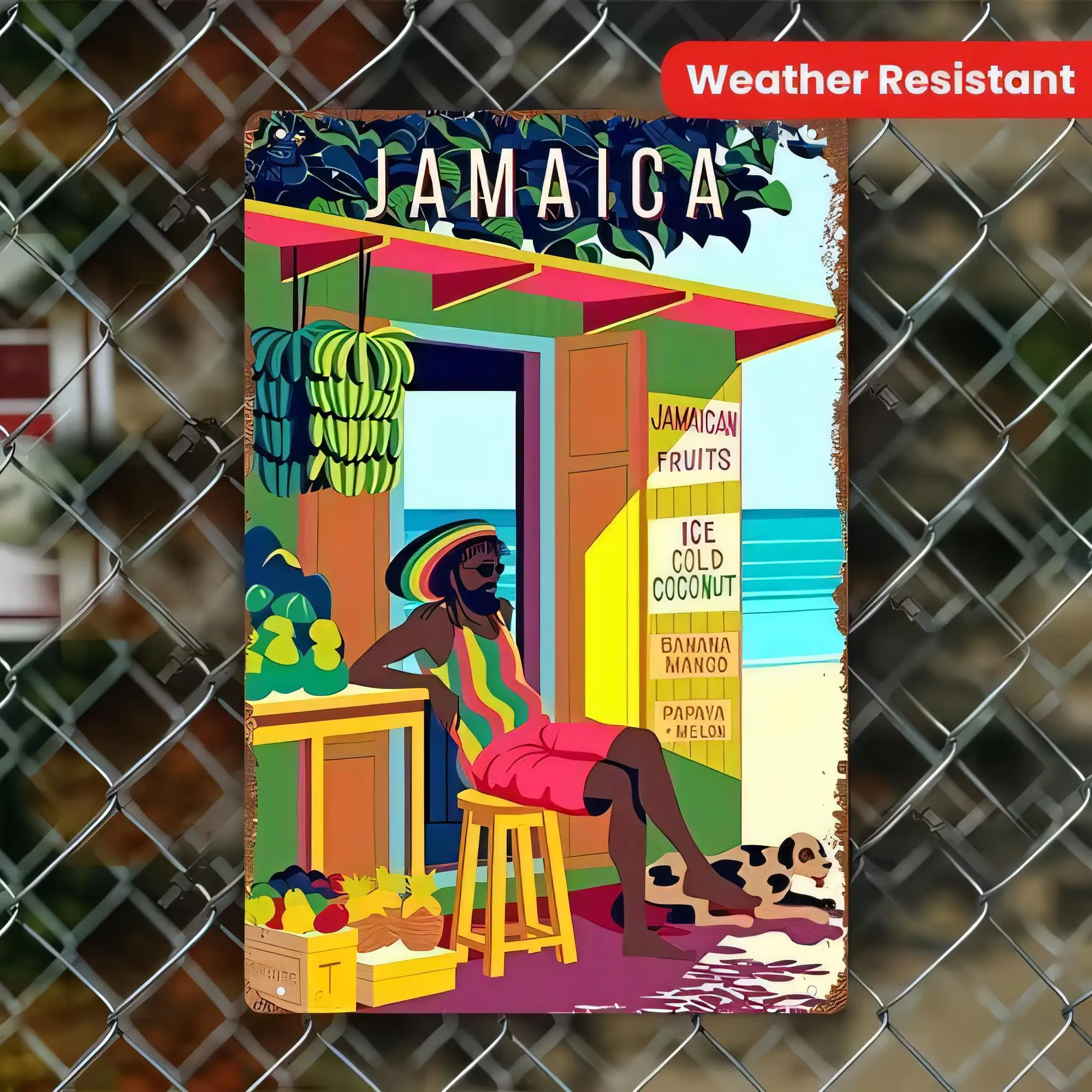 Tin Sign Jamaica Vintage Tropical Fruit Shop Poster Metal Wall Art for Bar Pub Cafe Home Decor Weather Resistant Retro Aesthetic