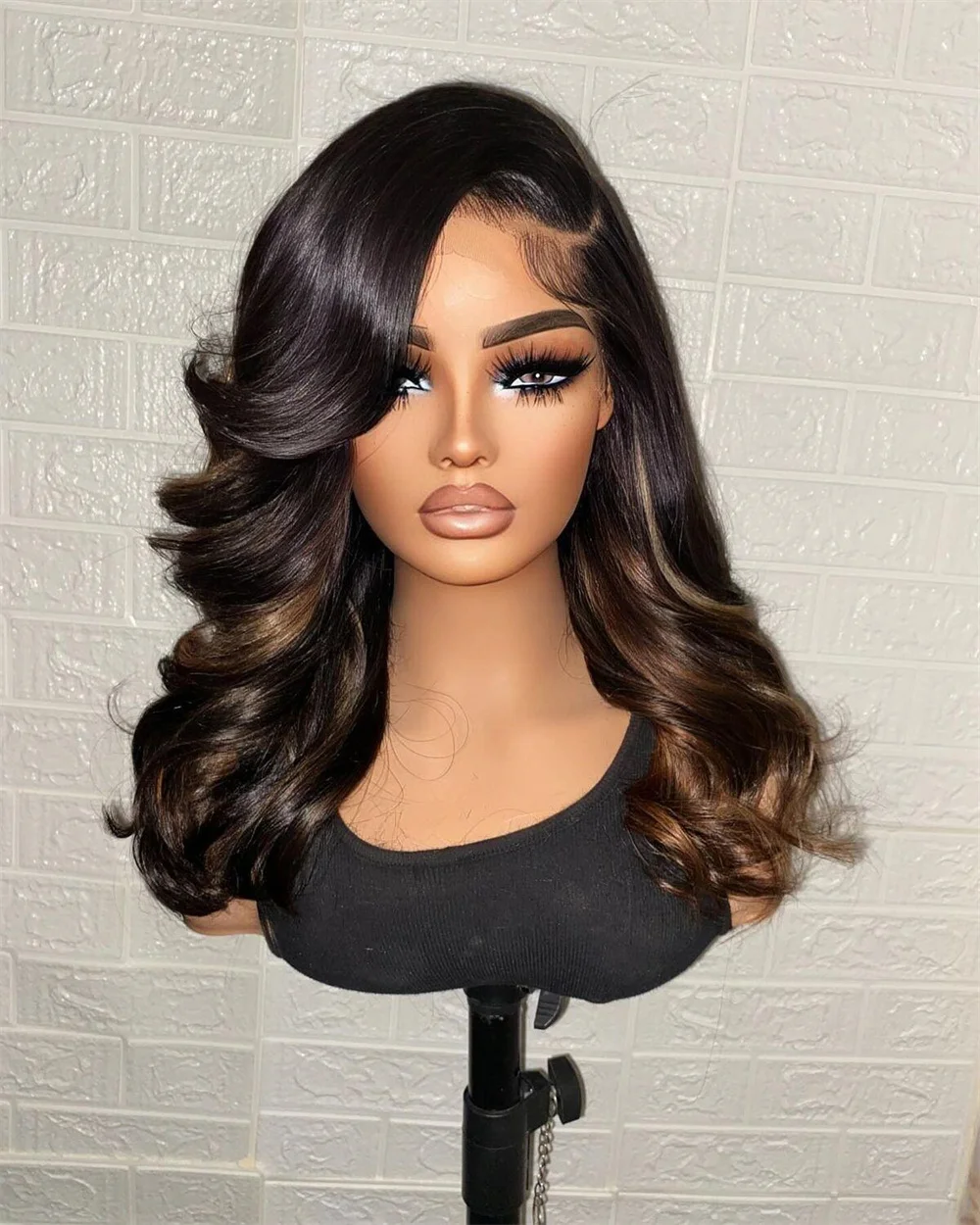 Glueless Soft 28" 5x5 Silk Base Highlight Brown Wave Jewish Human Hair With BabyHair HD Lace European Hair Preplucked  Daily