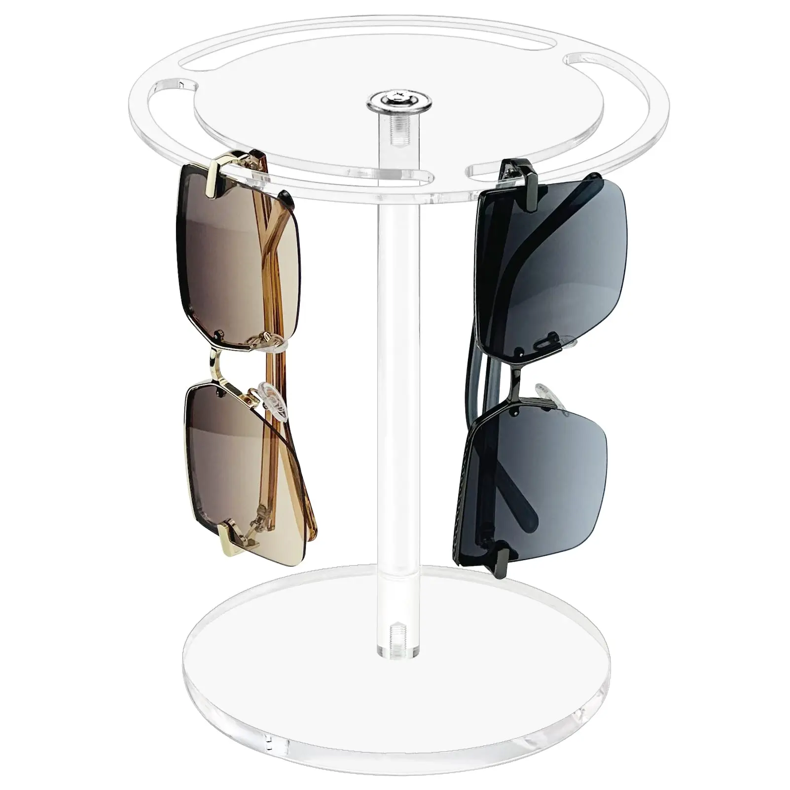 

Clear/Black Acrylic Sunglasses Holder Stand with 360 Rotating, Eyeglasses Display Rack Clear Eyewear Tabletop Organizer Shelf