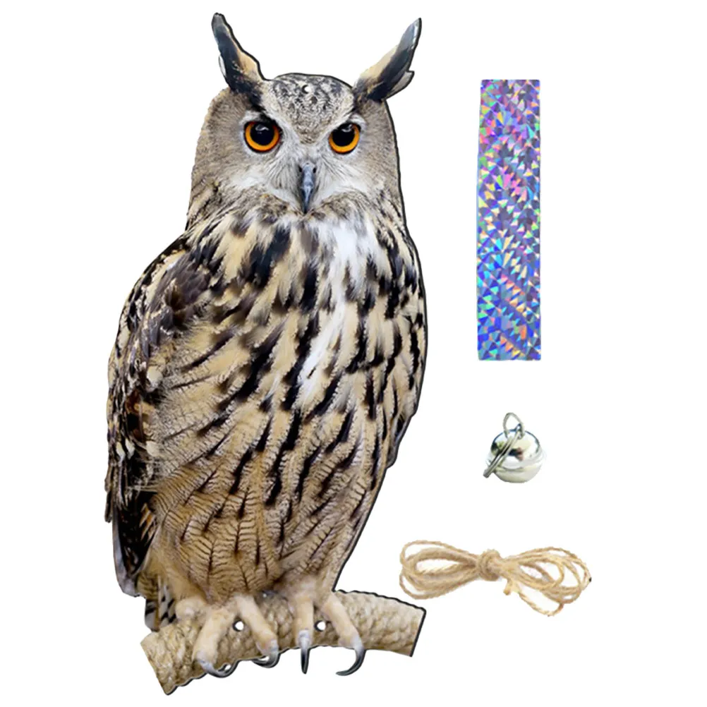 1Set Garden Hanging Owl Bird Deterrent Ornamental Wind Chime Rotating Yard Tree Outdoor Decor Owl to Frighten Birds