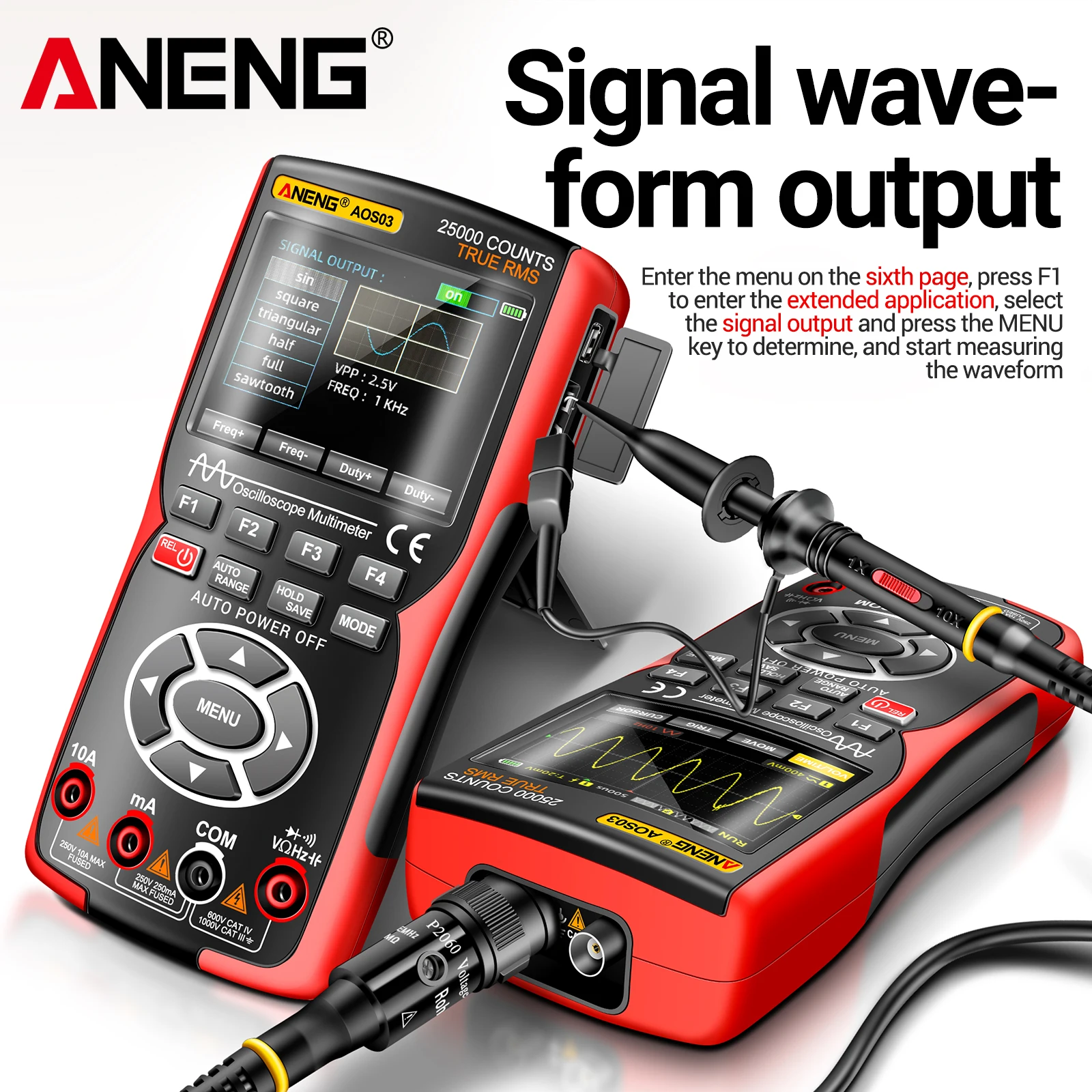 ANENG AOS03 Handheld Dual Channel Waveform Oscilloscope Dual Multimeter 3-in-1 LCD Display Digital Multimeter