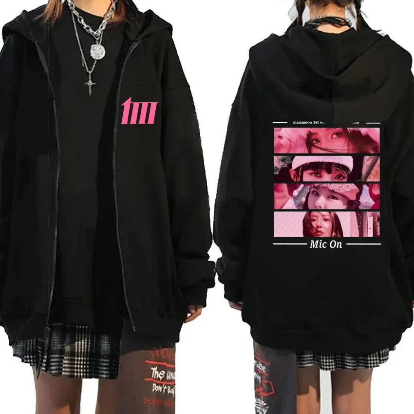 Mamamoo Group Tour My Con Zip-up Hoodie Coat, Black Smile Zipper Jacket, Unisex Casual Sweatshirt, Cute Coat, Y2K Fashion, 2024