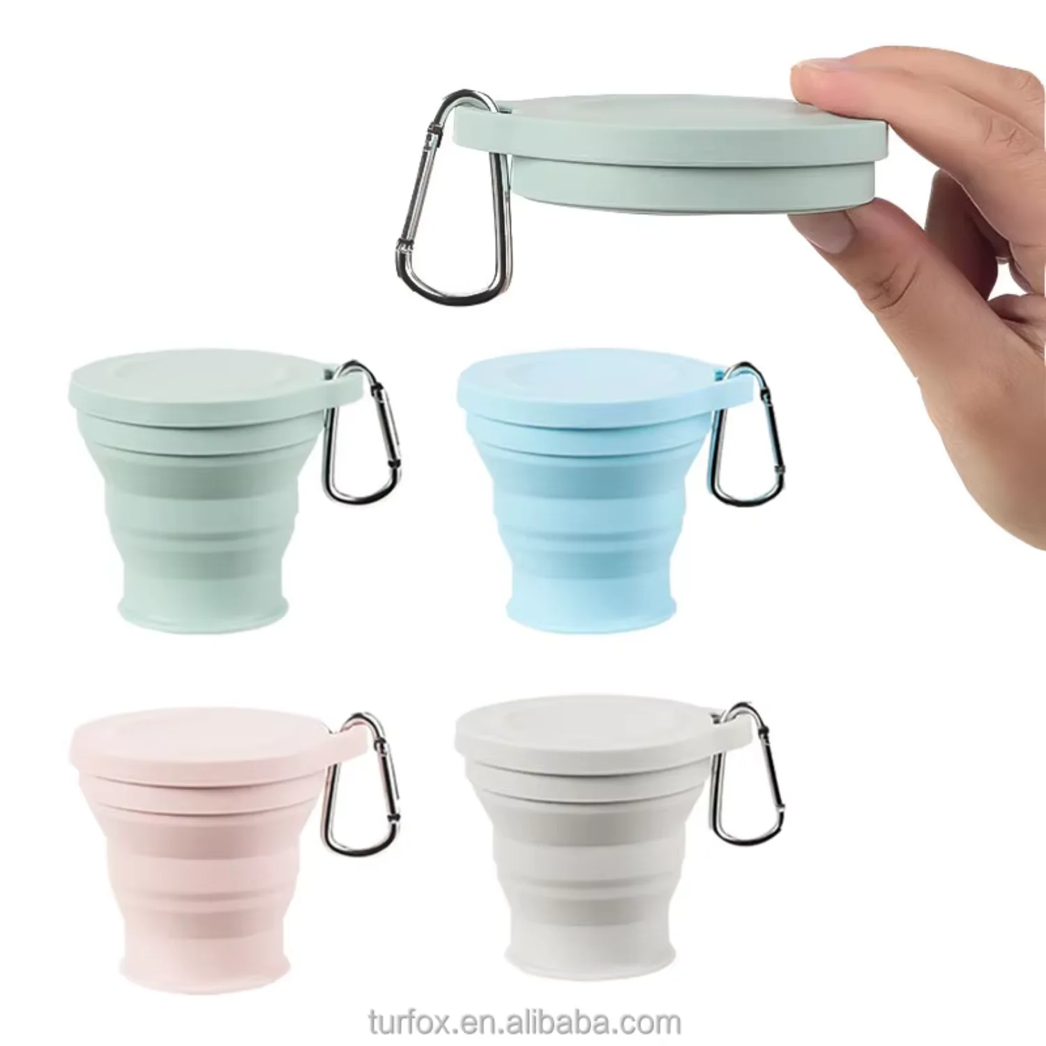 

Factory Travel Coffee Mug Silicone Foldable 180ml/250ml/350ml Camping Drinkware Collapsible With Carabiner