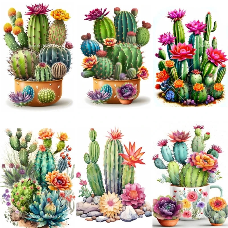 Beautiful Cacti 5D Crystal Diamond Painting Vibrant Flowers Succulent Plants Full Rhinestones Mosaic Needlework Handmade Gift