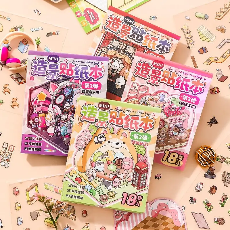 

Мини-наклейка с пейзажами, материал для книги «сделай сам», миниатюрная сцена, визуальное укладка, наклейки, канцелярские принадлежности, детский подарок на день рождения