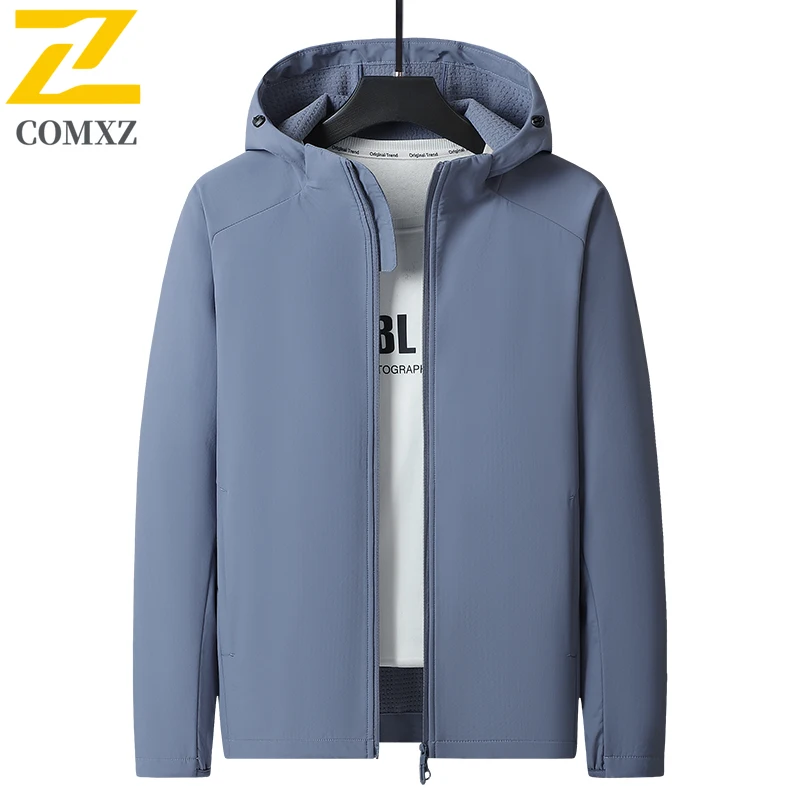 

COMXZ Мужская куртка премиум-класса из софтшелла, классическое легкое пальто с капюшоном для кемпинга, модная ветрозащитная осенняя одежда для кемпинга