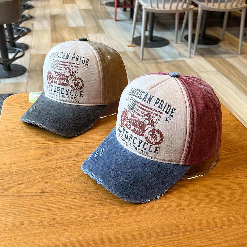 Hat Female Retro Washed Ripped Letter-Printing Peaked Cap Tide Male All-Season Sunshield Baseball Cap