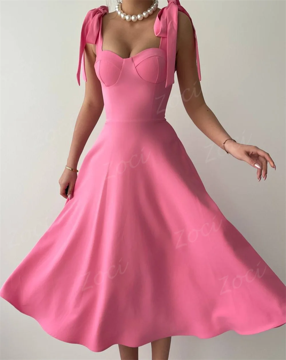 Zoci Sweetheart A Line Prom Dresses Customized Draped Satin Short Evening Party Gowns Tea Length Formal Occasion Party Dress