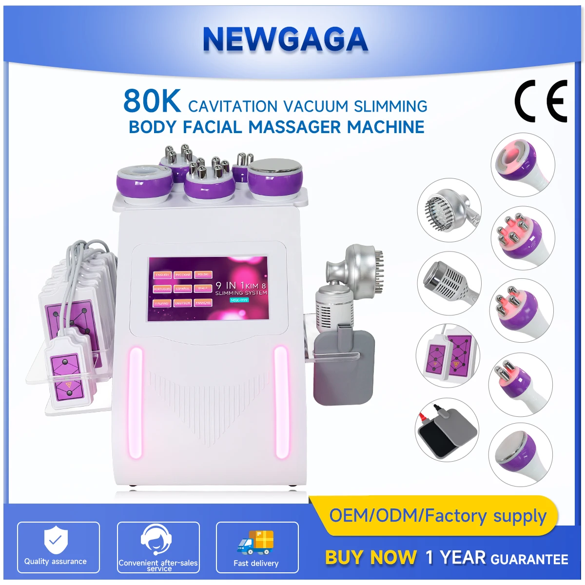 NEWGAGA 9 IN 1 80K Ultrasonic Cavitation Vacuum Skin Tightening Massager for Salon Spa KIM8 Body Slimming Weight Loss Machine