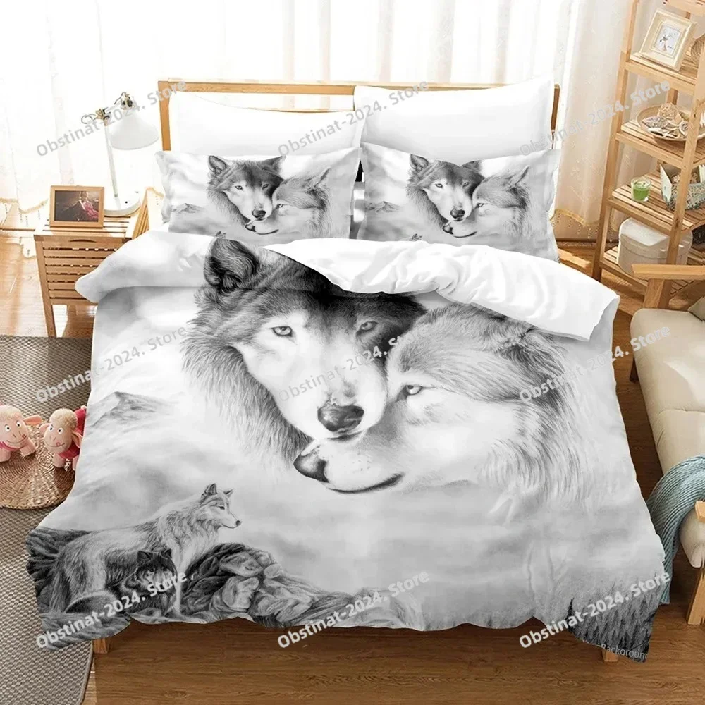 2025 Personality Wolf 3D Print Comforter Bedding Set,Duvet Cover Bed Set Quilt Cover Pillowcase,King Queen Size Bedding Set Kid