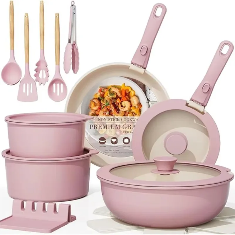 Modern Nonstick Granite Aluminum Luxury Cookware Set Stylish Pink Ceramic Cookware Set
