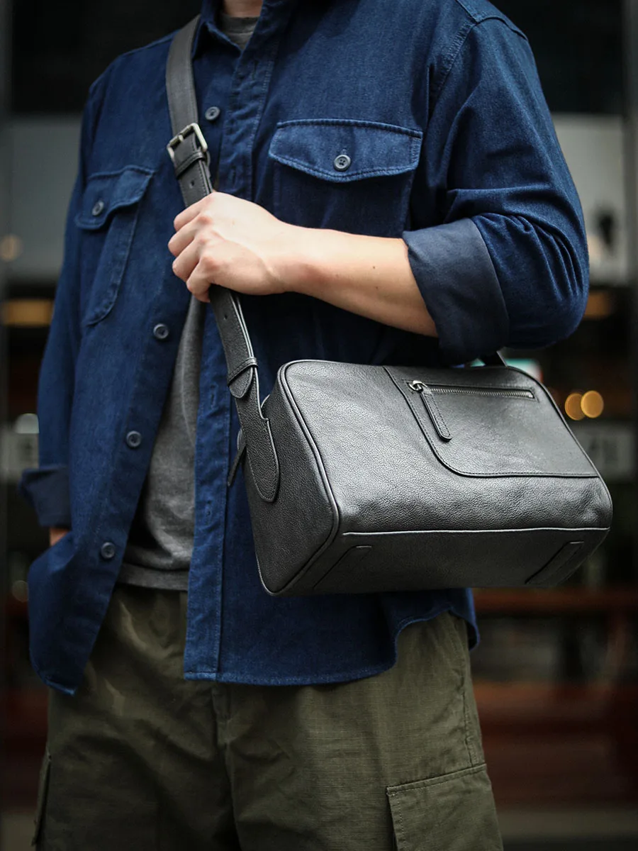 Sac à bandoulière de luxe grande capacité en cuir véritable pour homme, nouveau sac messager décontracté et tendance pour affaires