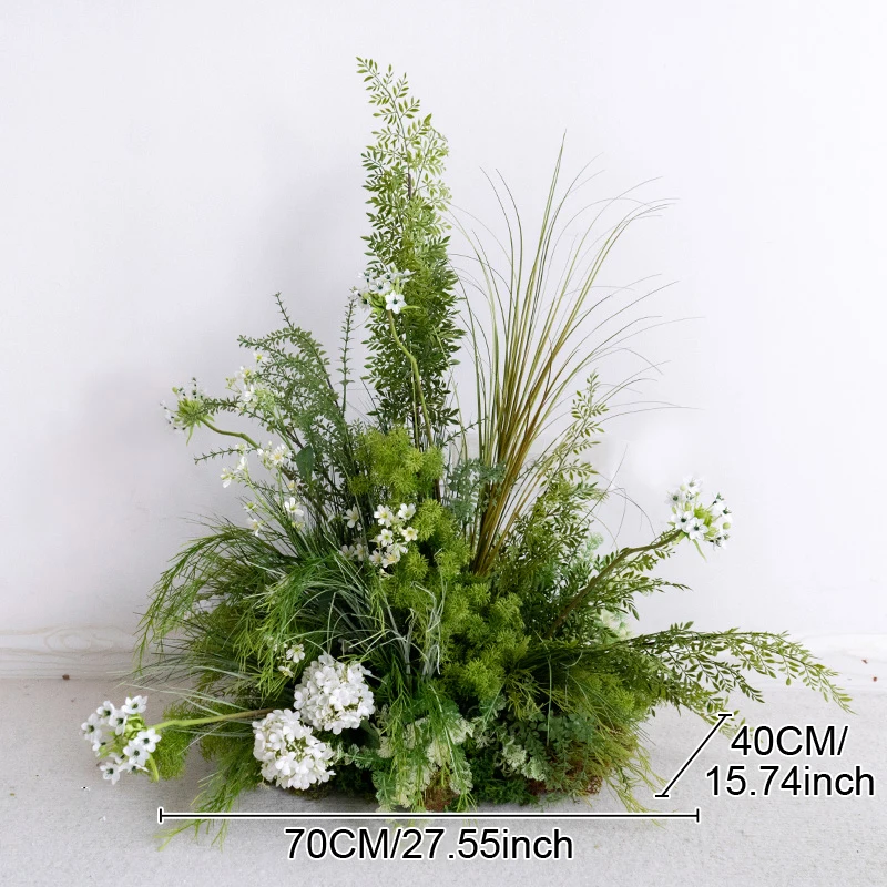 Uflower Groene Planten Blad Witte Roos Bloem Rij Bruiloft Achtergrond Hoorn Boog Stand Decor Podium Gangpad Vloer Bloemstuk Prop