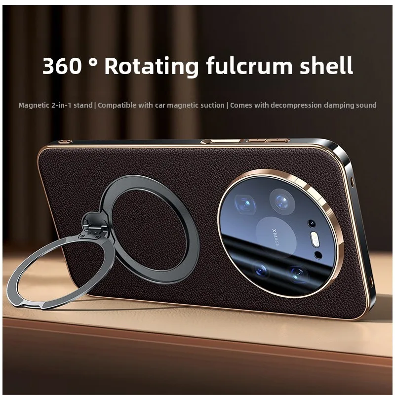 

Genuine Leather Phone Case for Huawei Mate80 Pro Max Mate70 Pro Rotatable Stand Full Lens Protection Case for Huawei Mate80/70
