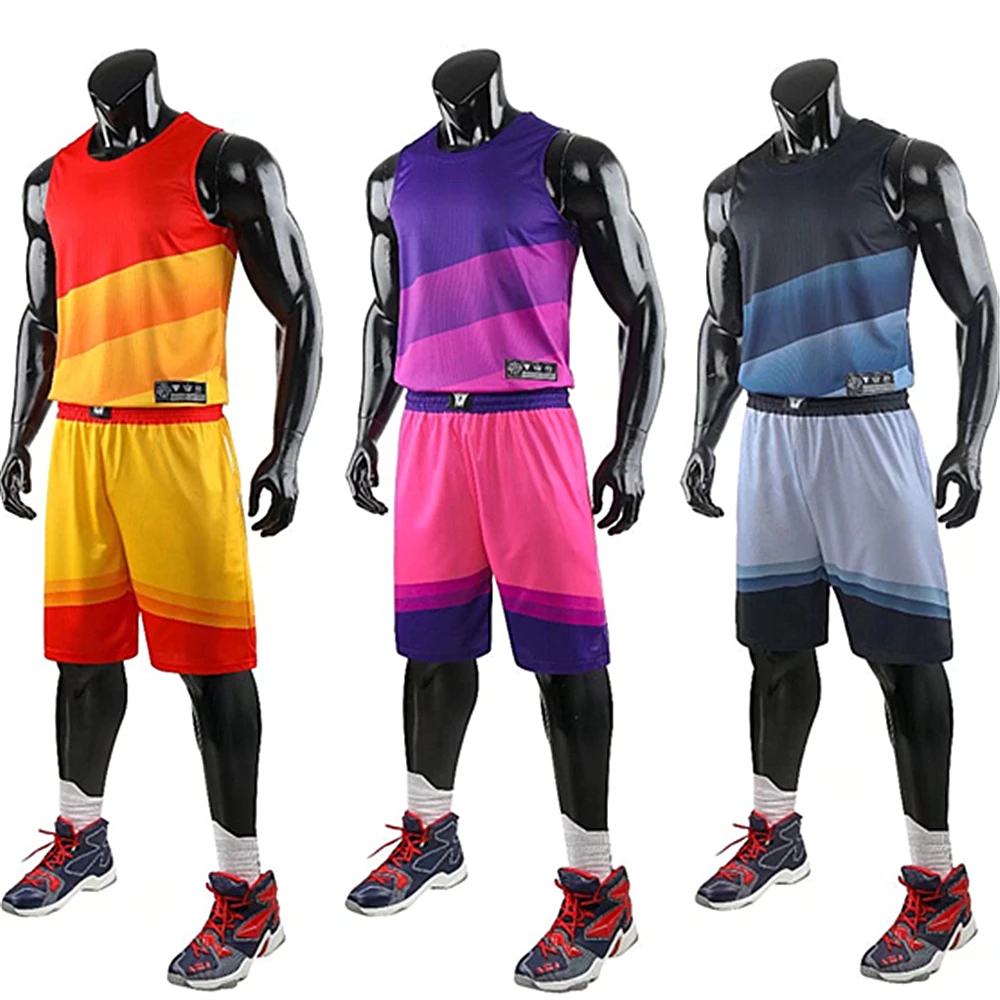 Men Kids Basketball Jersey Boys Children Basketball Uniform Sets Gradient Color Breathable Basketball training Shirt For Youth