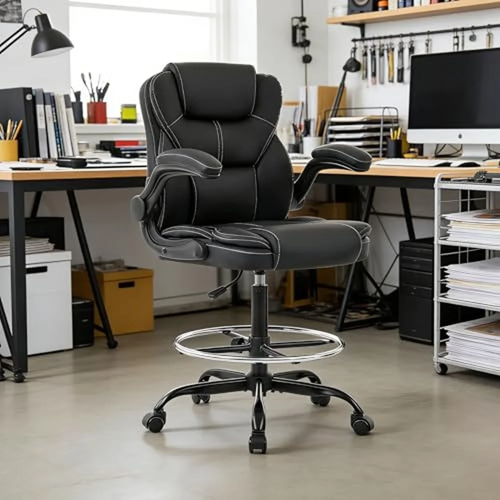 Drafting Chair Tall Office Chair for Standing Desk 500lbs Heavy Duty Executive Chair with Flip up Arms 3D Contoured