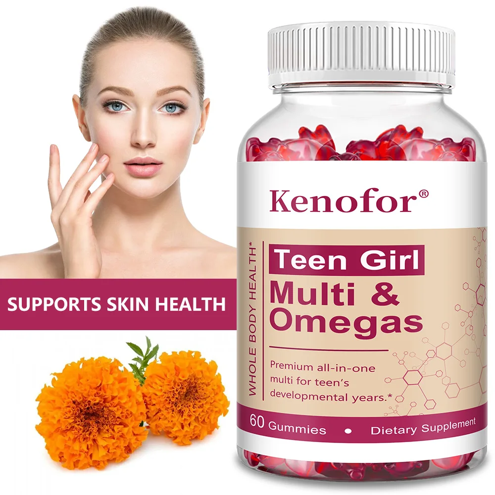 

Мультивитаминные жевательные конфеты для девочек-подростков с рыбьим маслом Омеги 3, витаминами D3,C,B12,B6,A,K и т. д.,Прозрачный коллаген и здоровье кожи, поддержка энергии