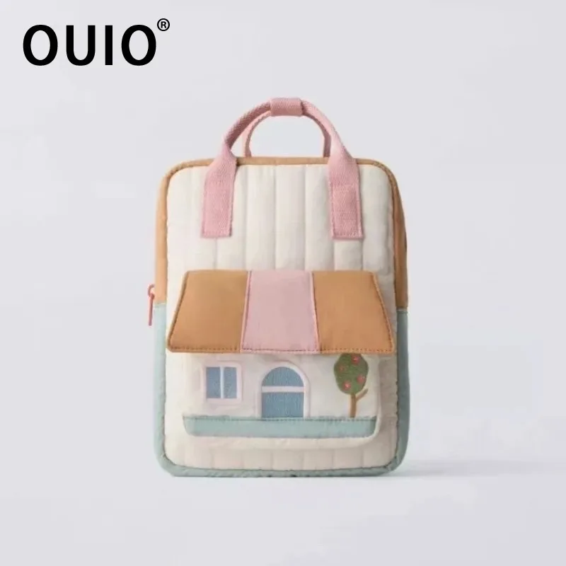OUIO Cute House-Shaped Backpack For Men And Women Laptop Bag Popular School Bag Cartoon Student Backpack For Girls And Boys