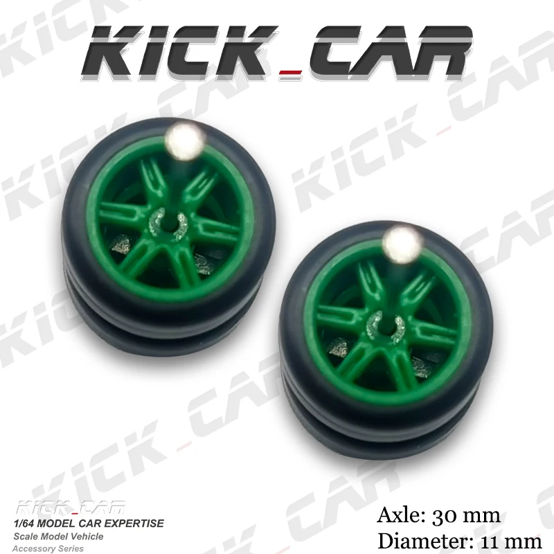 1/64  Kickcar Six Spoke Wheels Rubber Tires Spoke Detail-up Modified Kit for 1:64 Hotwheels Model Car Toy Wheel Kit 4pc/bag