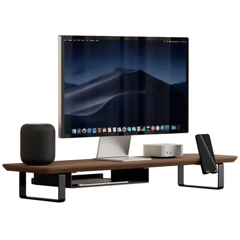 Walnut Retractable Aluminum and Carbon Steel Home Desk Storage Rack Monitor Laptop Stand