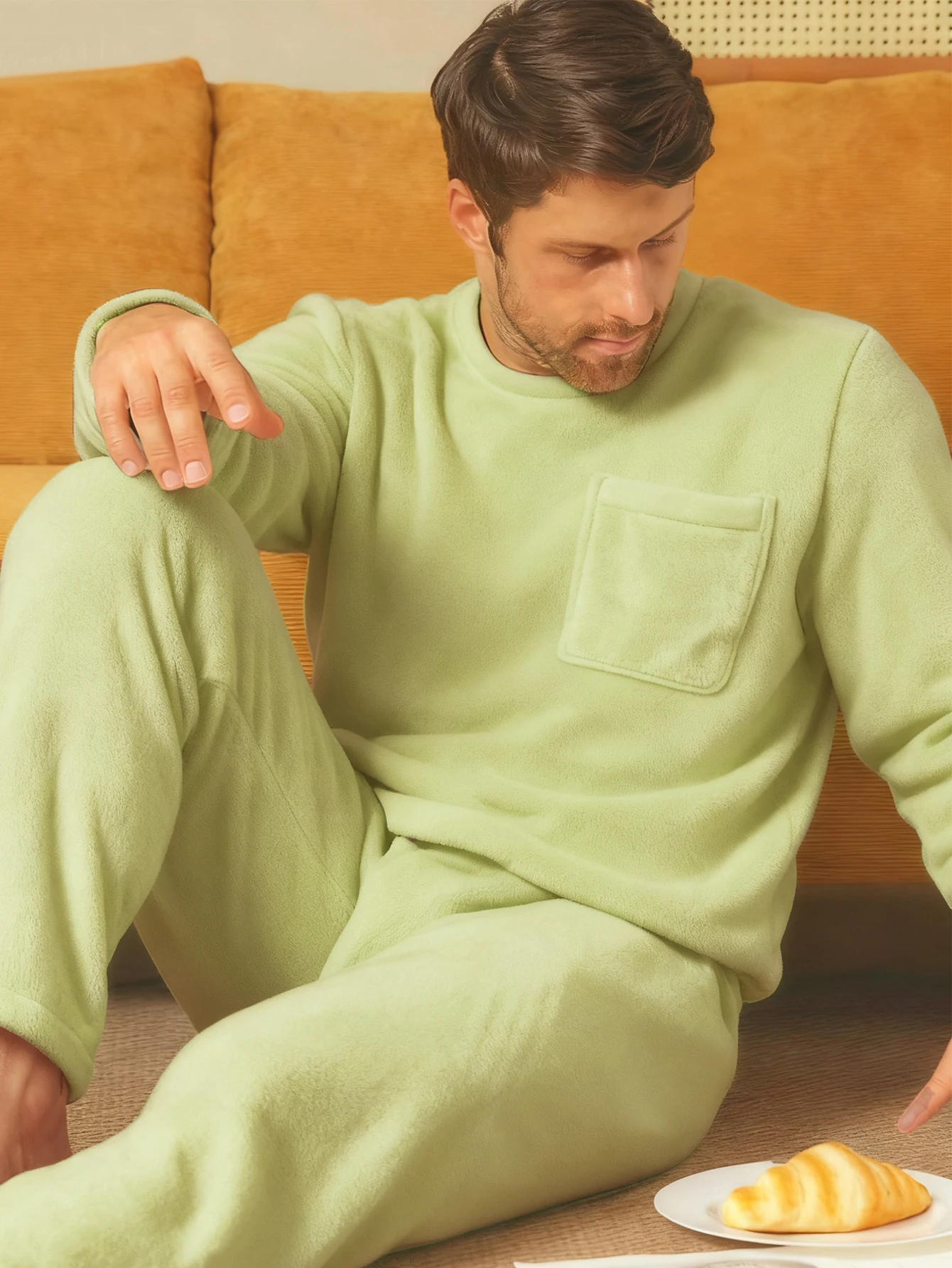 

Мужская одежда для сна, осенне-зимний комплект из двух предметов, фланелевые длинные брюки из кораллового флиса с длинными рукавами, домашняя одежда с утолщенным бархатным комплектом