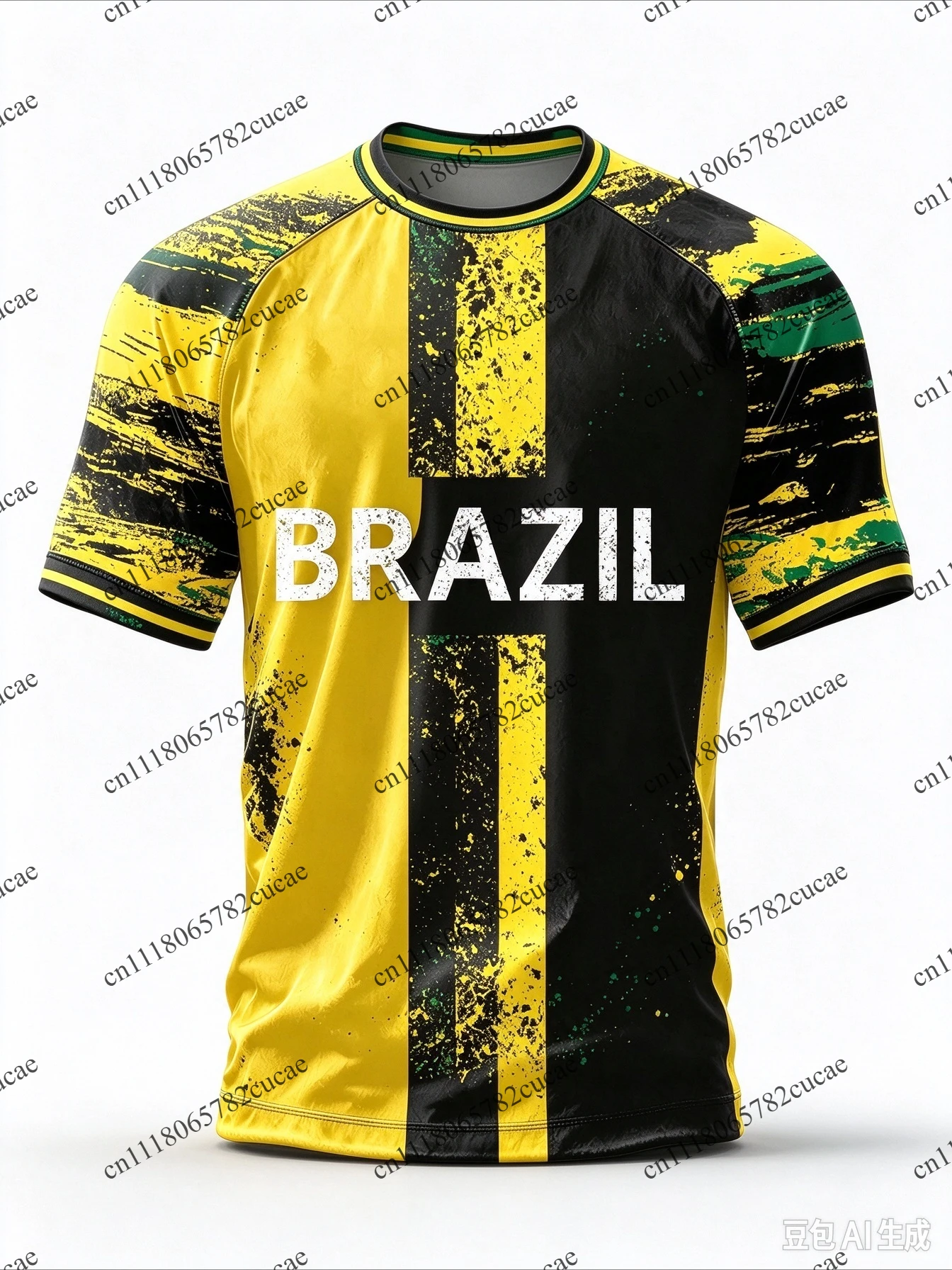 Men's comfortable jersey T-shirt, featuring the Brazil team's national flag color scheme and splatter-style print