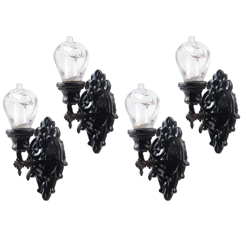 

4 Pcs Mini Ornaments Moss Decorative Lamp House Miniature Wall Furniture Black Village Lamppost Model Work