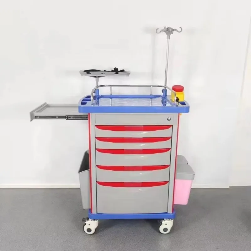 Hospital ABS Emergency Crash Trolley Medical Cart With Central Lock System and Five Drawer Storage