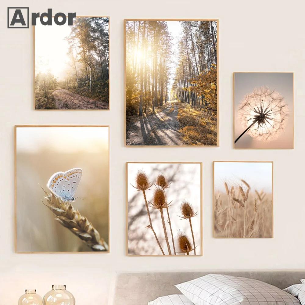 Sunset Forest Lake Canvas Painting Reed Dandelion Poster Cotton Natural Scenery Print Wall Art Nordic Pictures Living Home Decor