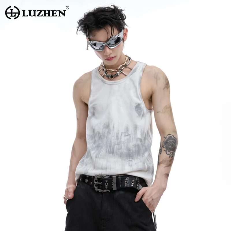 

LUZHEN Stylish High Street Tie-dyed Printed Sleeveless T Shirts Men's 2024 Summer Personalized Original Fashion Tank Tops LZ4062