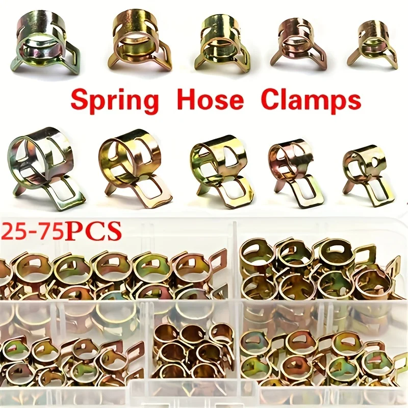 25/75pcs Spring Hose Clamps Fuel Line Hose Water Pipe Air Tube Clamps Fastener Pipe Clamp For Water Outlet Pipes M6-M10