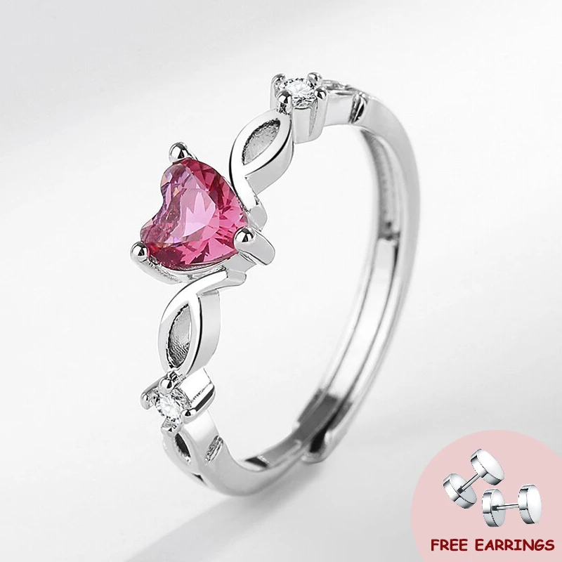 

Vintage Heart Shape Ruby Zircon Gemstone Ring 925 Silver Jewelry for Women Wedding Engagement Party Gift Finger Rings Ornaments