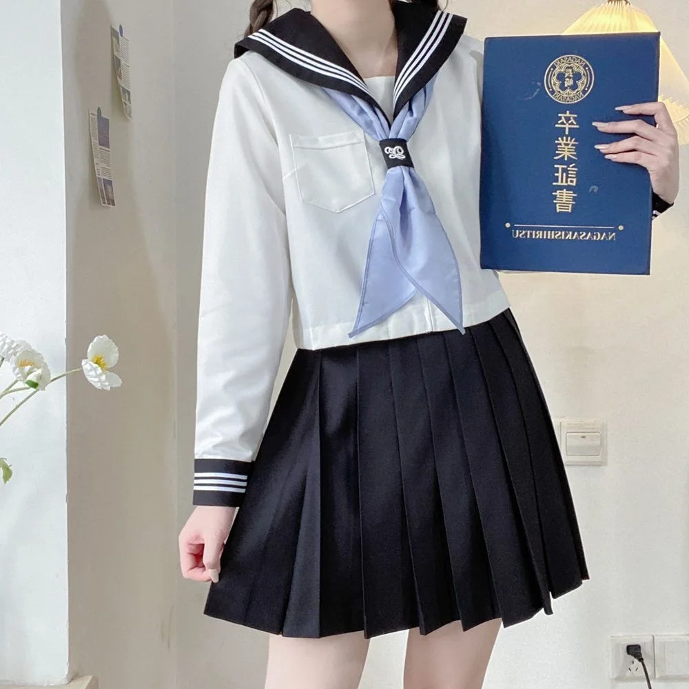 Japanese School Uniform Girls Plus Size Jk Suit Ribbon Black Three Basic Sailor Uniform Women Long Sleeve Suit Can Be Wholesal