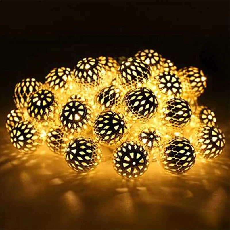 Solar LED Light String Christmas Hollow Ball Colored Light Iron Round Ball Romantic Room Garden Decoration Solar Outdoor Light