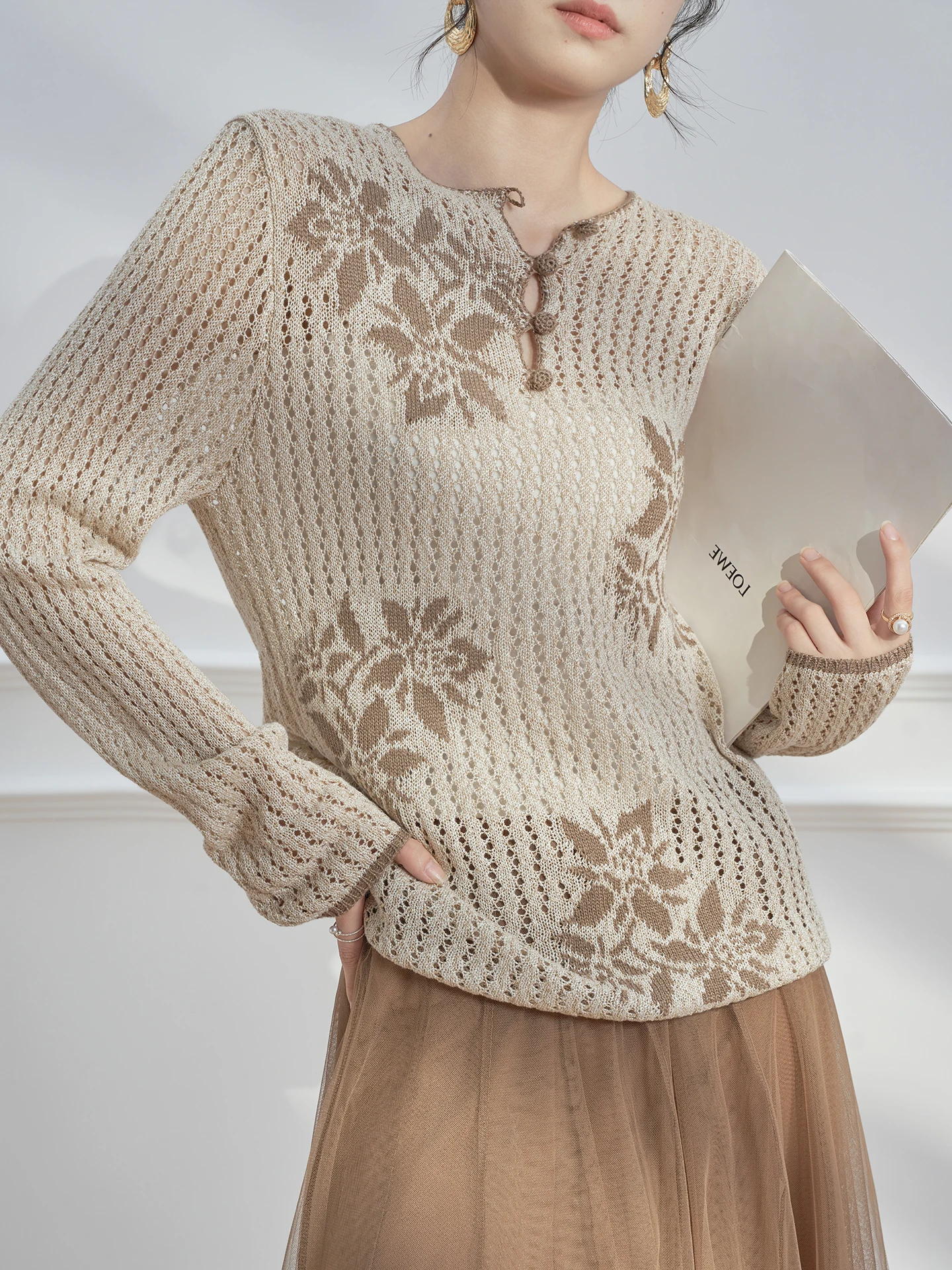 أوائل الخريف محبوك طويل Sve تي شيرت الجوف خارج الشمس حماية عادية Sle المرأة Faion مكافحة الشيخوخة الرجعية اللون بلوزة #1