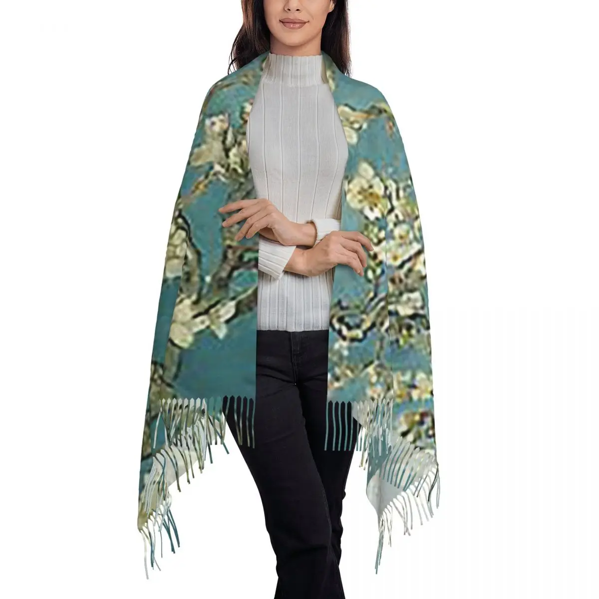 Almond Blossom - Vincent Van Gogh Scarf Tassel Scarves Women Soft Warm Shawls and Wraps Long Fall Winter Shawl Wrap