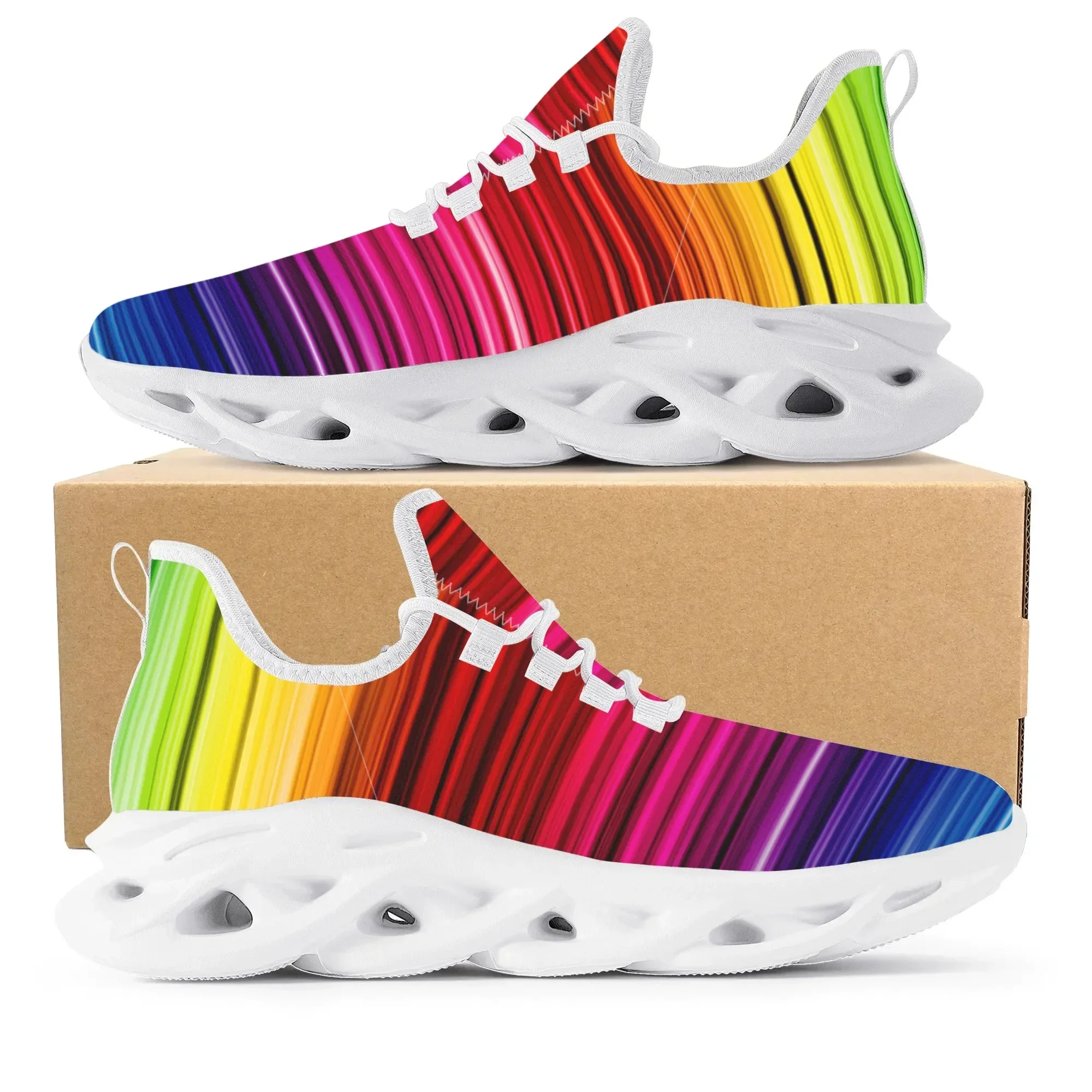 

Colorful Rainbow Design Fashion Hot Sneakers Mens Womens Teenagers Breathable Mesh Casual Running Shoes Lace-Up Basketball Shoe