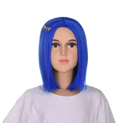 Coraline Kids Short Blue Wig Costume Girls Halloween Party Short parrucca Cosplay realistica blu scuro