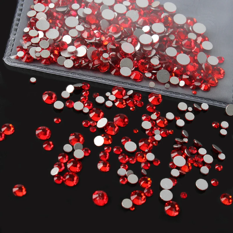 SS3-SS30 Red Rhinestones For Nails 3d Flatback Glass Strass Non Hotfix Crystal Charm Nail Art Glitter Decorations