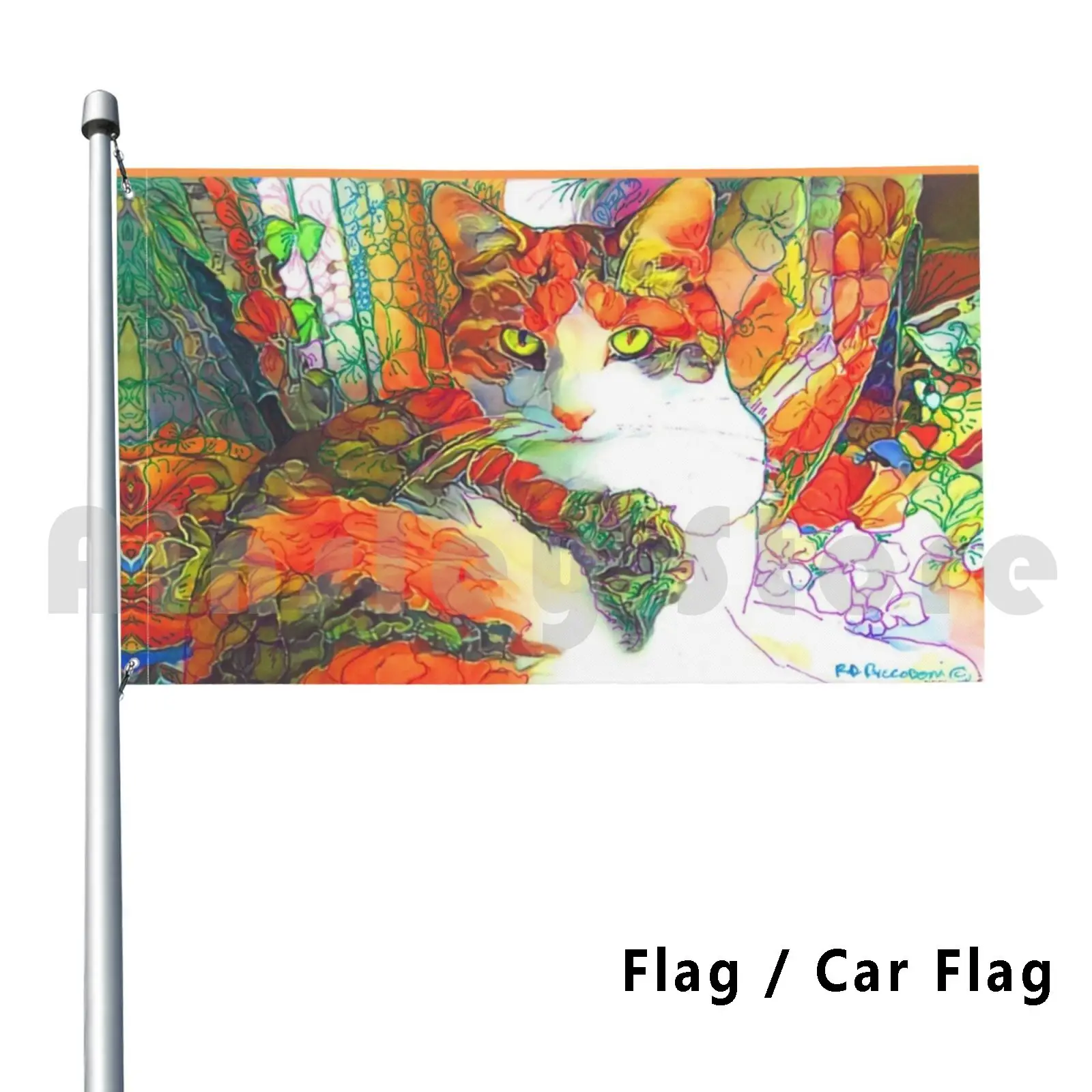 Flower Cat Picture By Rd Riccoboni Flag Car Flag Funny Feline Floral Botanical Motif Meow Calico Poppy