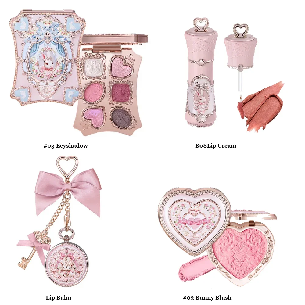 

Flower Knows Bunny Shells Collection Makeup Set-Matte Glow Shimmer Eyeshadow Palette Blush LipGloss with Mirror Compact Gift Kit