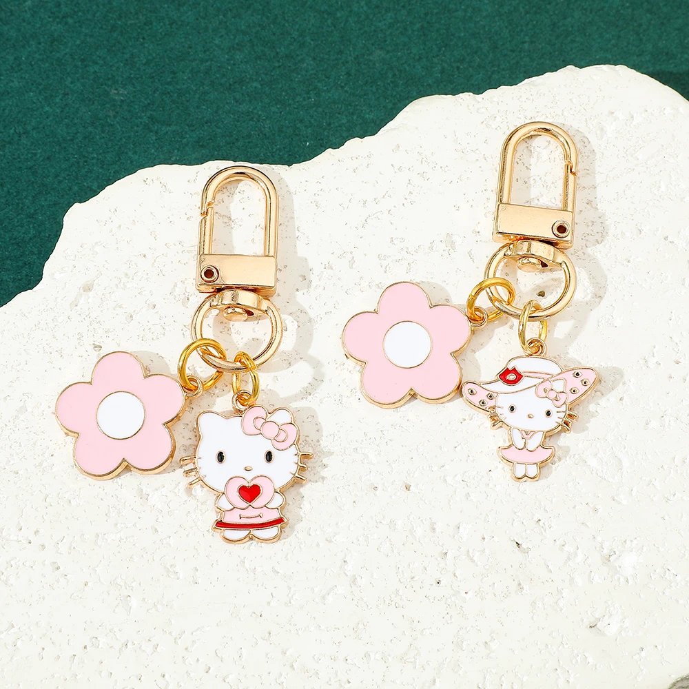 Sanrio Sweet Cute Hello Kitty Keyring Cartoon Pink Hello Kitty KeyChain For Friends Birthday Party Jewelry Gifts