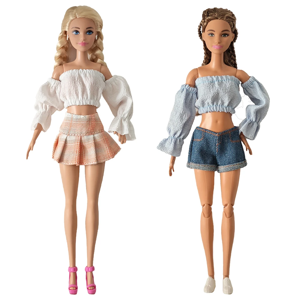 Puppenkleidung, vierfarbige Blasenärmel, kurzer Rock, Jeansshorts, Faltenrock, Alltagskleidung, Accessoires, Kleidung für Barbies-Puppe