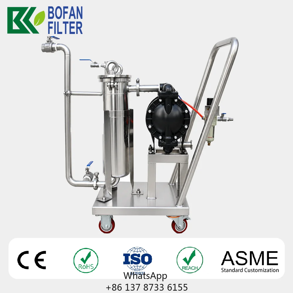 Stainless Steel Bag Filter Housing With Diaphragm Pump Cart Wine/Oil/Ethanol/Liquid Filter Machine