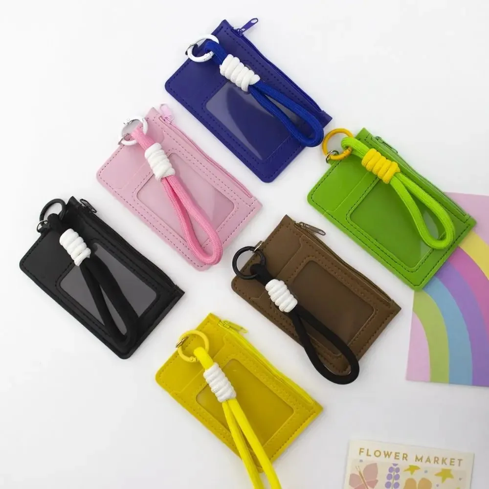 Entzückender einfarbiger Dopamin-Kartenhalter, Münzgeldbörse, Clutch mit Riemen, tragbares Kartenetui, Unisex-Ledertasche mit Reißverschluss
