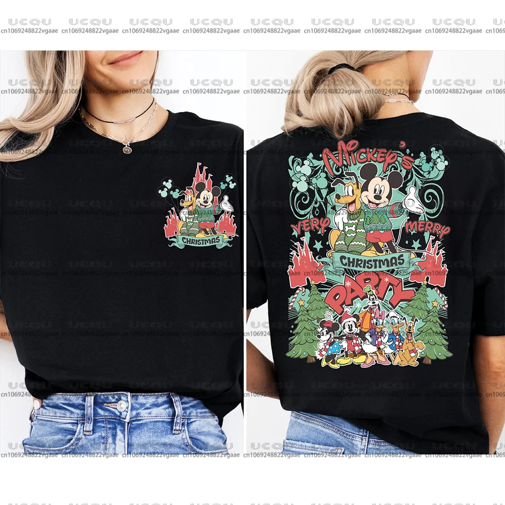 Disney Mickey Friends Xmas Girl Lovers T Shirt Felpa per le vacanze Regalo Y2k Top in cotone Disneyland Christmas Family Party Trip Tee